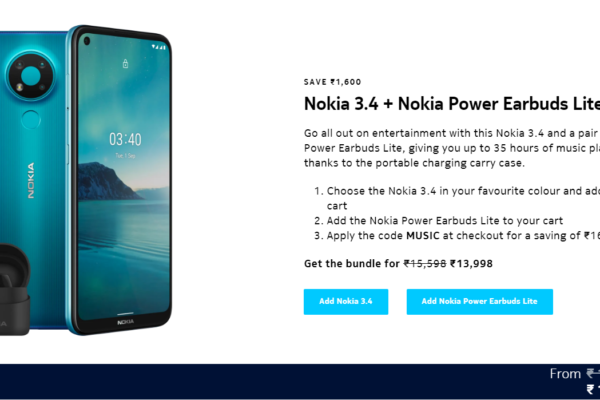 Nokia 3.4 Price in India – Pre-book Nokia 3.4 @ Rs.11,999 Plus additional Exchange offer